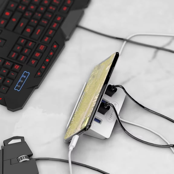 4 in 1 Hub Phone Stand Holder USB C Cable Splitter USB2.0 Extend Adapter Converter Charging Dock Type-C Adapter,1 x Hub,White