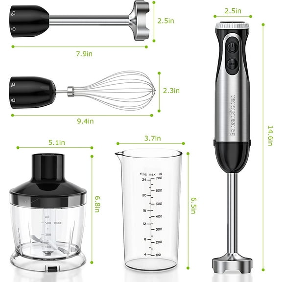 4-in-1 Immersion Blender with 20 Speeds,  , Stainless Steel Blade,  Whisk, Beaker & Chopper Bowl