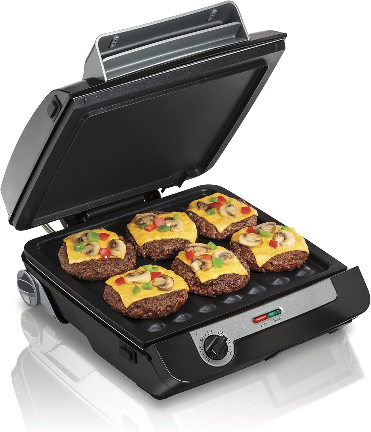 4 in 1 Indoor Grill Electric Griddle Combo with Bacon Cooker Opens Flat to Double Cooking Surface Removable Nonstick Plates Black Silver 25601 Walmart