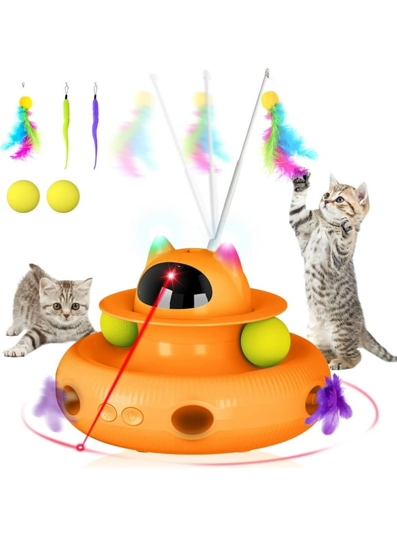 4 in 1 Indoor Interactive Cat Toy Smart Cat Feather Wand USB Rechargeable Cat  Teaser Orange