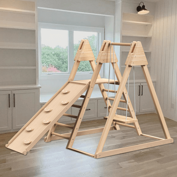 4-in-1 Indoor Play Gym Gym Playset with Baby Swing, Slide, Ladder, and Climbing