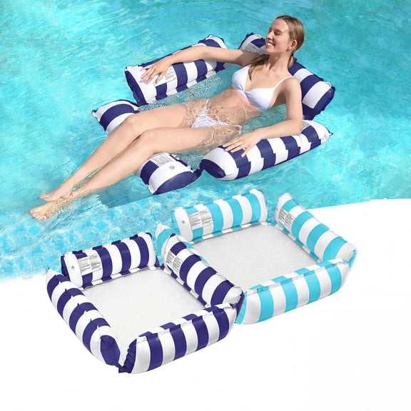 Teblint 4-in-1 Inflatable Pool Floats Adult, 2pack Multi-Purpose Water Hammock, Floating Lounger for Swimming Pool Lake Beach, Adults Vacation Fun and Rest(Dark Blue+Sky Blue)