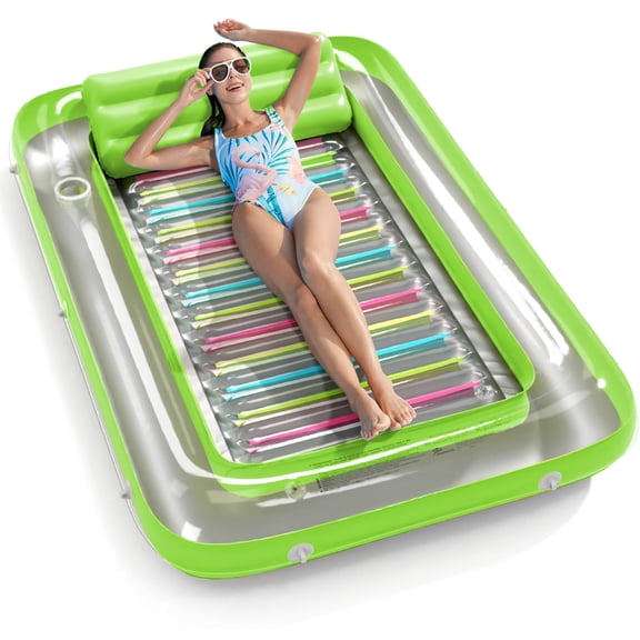 4 in 1 Inflatable Tanning Pool Lounger Float - Sunbathing Lounge Floatie Raft , Water Filled Tanning Bed Mat Pad Blow Up Pool with Ball Pit for Adult