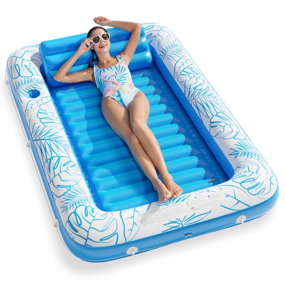4 in 1 Inflatable Tanning Pool Lounger Float - Sunbathing Lounge Floatie Raft , Water Filled Tanning Bed Mat Pad Blow Up Pool with Ball Pit for Adult