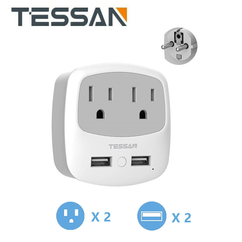4 in 1 Inputs France Power Adapter,2 America outlets,2 USB charger
