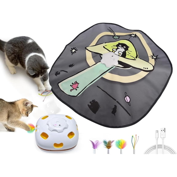 4 in 1 Interactive - Automatic for Indoor Cats & Kittens, 8 Holes Mice Whack-A-Mole, and Seek Motion with 5 count DIY Replacement Refills