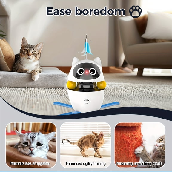 4-in-1 Interactive Laser Cat Toy - Motion-Activated, Rechargeable, 3 Play Modes + Feather/Trackball, Anti-Get Stuck Self-Playing, Boredom Buster for Cats/Kittens, Indoor Solo Play