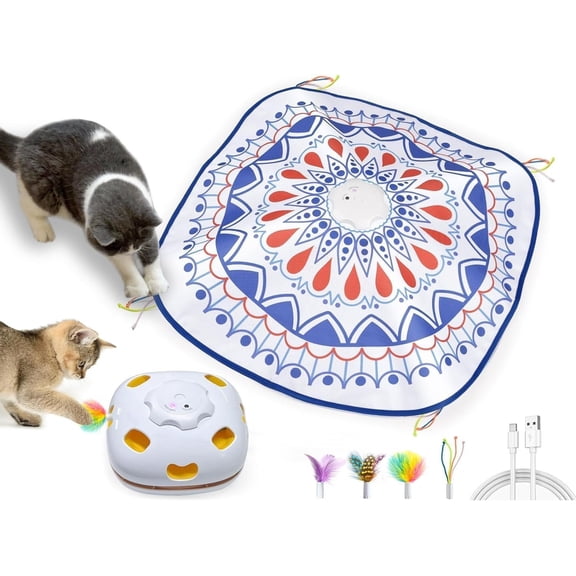 , 4 in 1 Interactive for Indoor Kitten, Automatic Enrichment and Seek, Chase The , 8 Holes Mice Whack-A-Mole, Catch Magic Wand