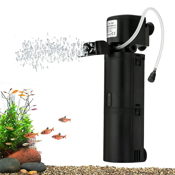 4-in-1 Internal Aquarium Filter for 10–75 Gallon Fish Tanks, Quiet Turtle Tank Filter with Filtration, Aeration, Circulation & Water Change