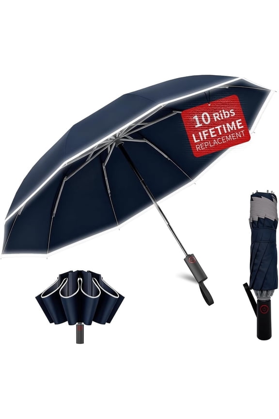 4-in-1 Inverted Travel Umbrella Compact, Automatic Large Umbrellas for Rain & Sun, Portable Windproof Umbrella for Backpack, Reverse Folding Umbrella for UV with Reflective Strips,Lightweight