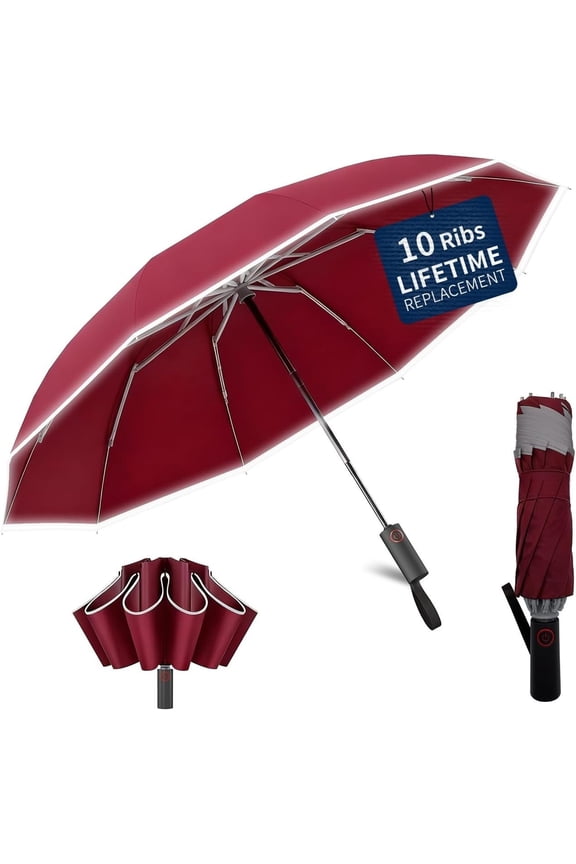 4-in-1 Inverted Travel Umbrella Compact, Automatic Large Umbrellas for Rain & Sun, Portable Windproof Umbrella for Backpack, Reverse Folding Umbrella for UV with Reflective Strips,Lightweight