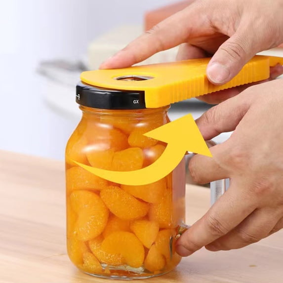 4-in-1 Jar & Can Opener for Weak Hands - Easy Grip Tight Lid Opener Tongs, Kitchen Gadget for Elderly, Durable for Home Kitchen Canning Jar Can & Bottle Opening Prep, 8*4in, Yellow
