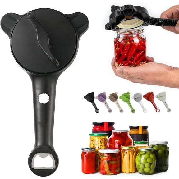 4-in-1 Jar Opener Ergonomic Stainless Steel Jar Opener Fits 1-3.5 Inch Bottle Caps Ideal for Seniors and Those with Limited Strength Works, Beer, Sauces, And Canned Goods(black)