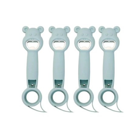 4-in-1 Jar Opener and Can Opener, Bear Design Jar Lid Opener with Pull-Tab Opener, Creative Multi-Function Kitchen Tool (4pcs)