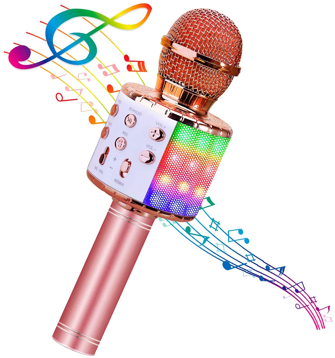 4 in 1 Karaoke Wireless Microphone with LED Lights, Portable Microphone for Kids, Great Gifts Toys for Kids, Girls, Boys and Adults (Pink)