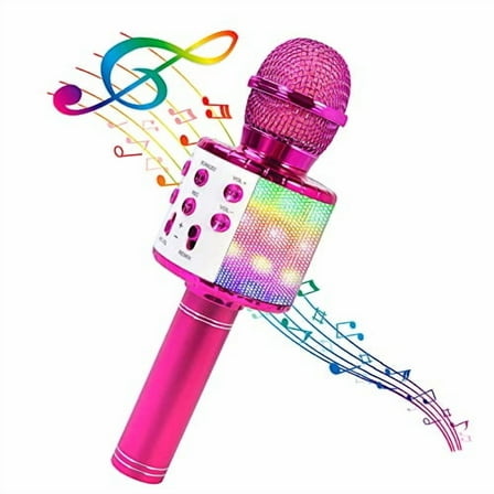 4 in 1 Karaoke Wireless Microphone with LED Lights,Portable Microphone for Kids,Great Gifts Toys for Kids,Girls,Boys and Adults (Purple)