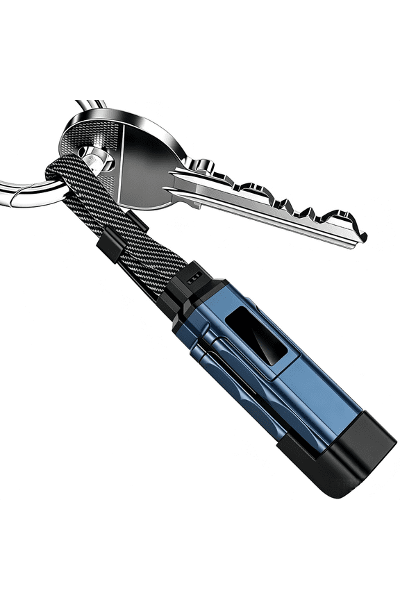 4-in-1 Keychain Charging Cable, 65W Retractable USB C Data Cable with Digital Display, Portable EDC Gadget for Phone Laptop (Blue)