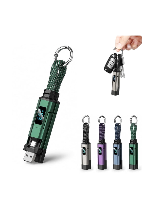 4-in-1 Keychain Charging Cable, Fast Charging Cable Keychain Charger USB C, Keychain USB C Cable with V/A/W Display, for Watches, Mobile Phones, Tablets (D 1PC)