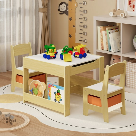 4-in-1 Kids Activity Table & Chair Set with Removable Storage Top - Convertible Toddler Craft, Play, Study & Dining Table for Playroom, Bedroom, Living Room - Retro