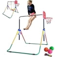 thumbnail image 1 of 4-in-1 Kids Jungle Gym: Monkey Bar Playground, Horizontal Gymnastics Bar, Deluxe Swing Set, Trapeze Rings, Basketball Net - Adjustable & Foldable, 1 of 8