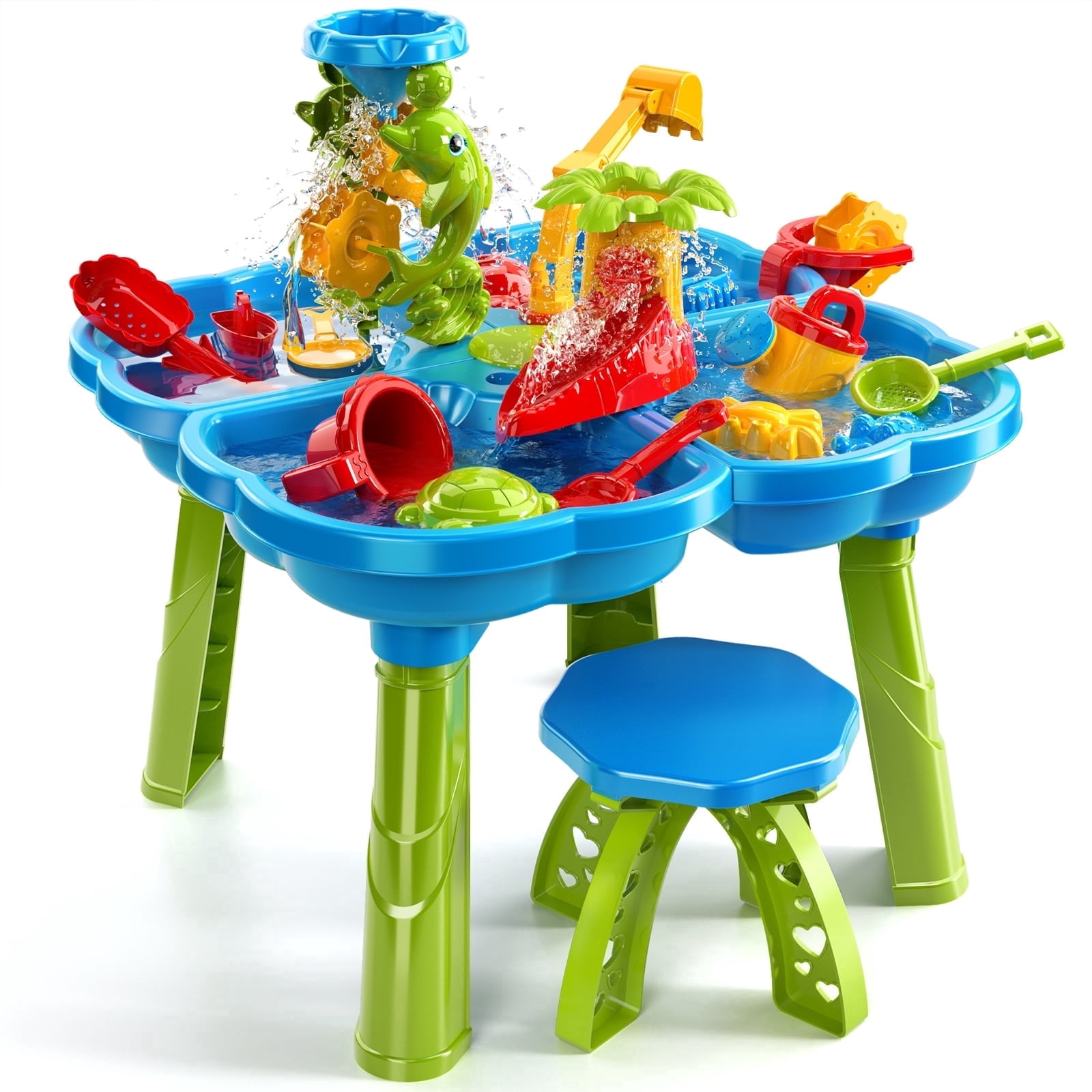 Smart Chef 4-in-1 Kids Sand Water Table for Toddlers 3-5, 32PCS Sandbox Table Kids Activity Sensory Play Table Summer Outdoor Toys for Toddler Boys Girls