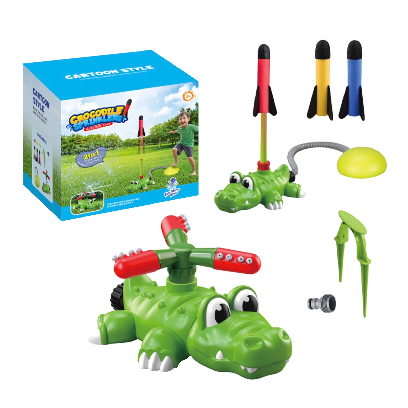 4-in-1 Kids Water Sprinklers T Ball Set & Water Ball Toy, Crocodile Baseball Sprinkler for Backyard Outdoor Summer Toys for Boys Girls Outside Yard Water Game Toys for Kids Toddlers Ages 3-8