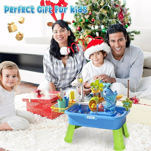 4-in-1 Kids Water Table with Faucet, Detachable , Educational Toy for Toddlers (Blue)
