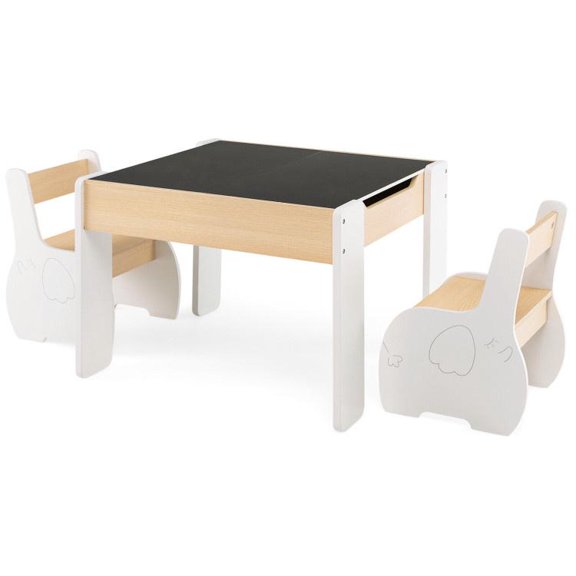 4 in 1 Kids Wooden Activity Table and Chairs Set with Storage and Detachable Blackboard
