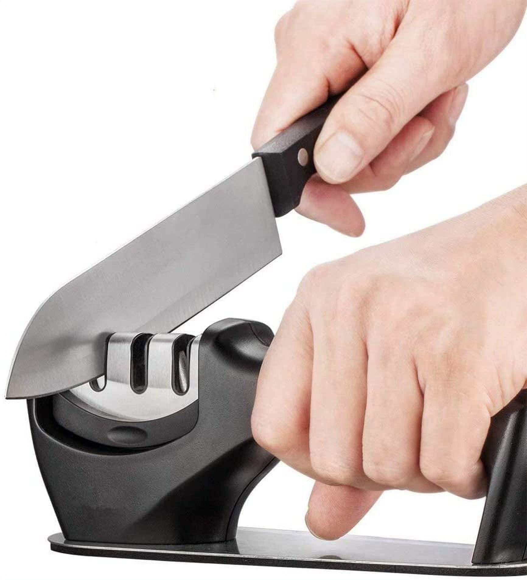 Wamery Knife and Scissors Sharpener 4-Stage. Repairs, Restores, & Polishes  Blades of Any Hardness. Ergonomic Handle & Anti-Slip Safe Pads. Kitchen
