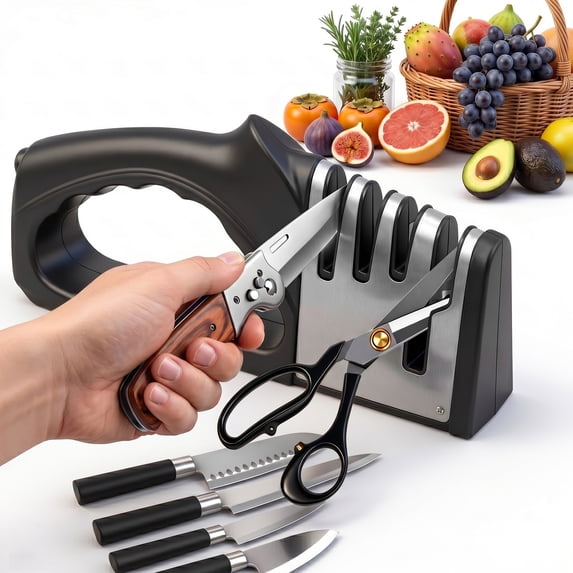 4-in-1 Kitchen Knife Sharpener, Multi-Function Knife Sharpening Tool for Kitchen & Chef Knives, Precision Blades & Scissors, Easy-to-Use Kitchen Accessory