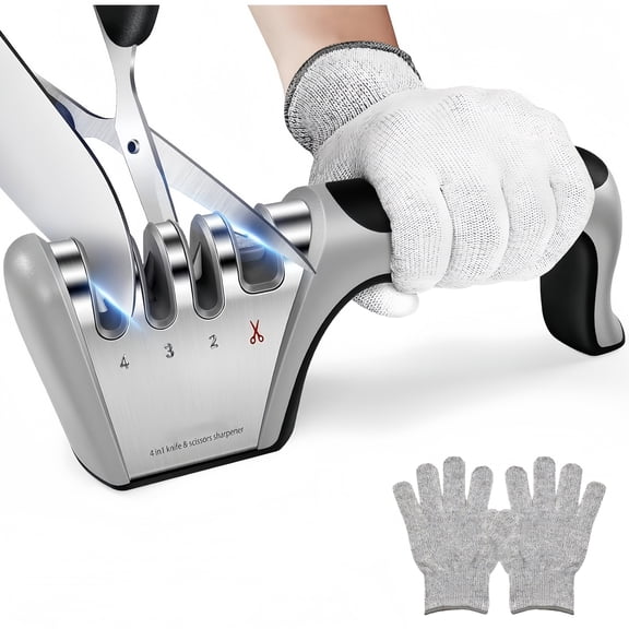 YAKESD 4-Stage Double-Sided Knife Sharpener with Cut-Resistant Gloves