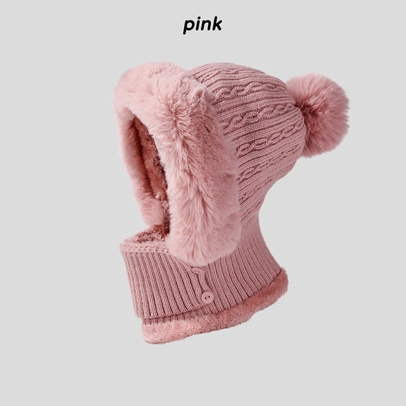 4-in-1 Knitted Trapper Hat with Earmuffs, Face Mask & Neck Gaiter - Wool-Collared Winter Cap with Soft Faux Lining, Unisex Full Coverage for Head, Ears, Face & Neck