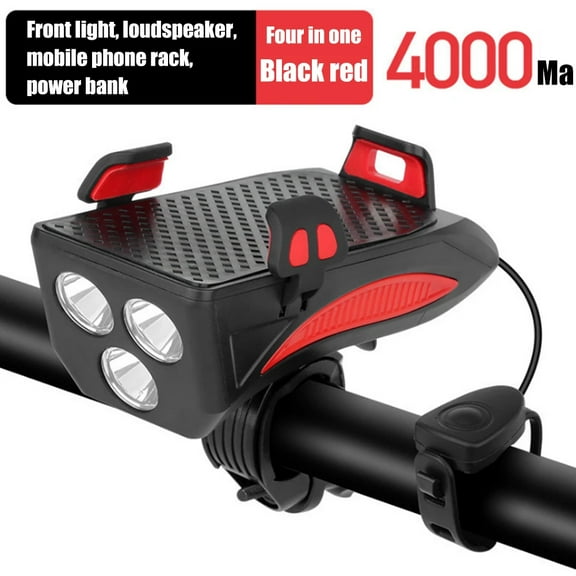 4 in 1 LED MTB Bicycle 400LM 4000mAh Headlight with Power Bank Phone Holder Horn 5 Sound Modes USB Charging Mountain Bike Light