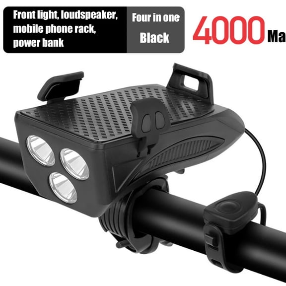 4 in 1 LED MTB Bicycle 400LM 4000mAh Headlight with Power Bank Phone Holder Horn 5 Sound Modes USB Charging Mountain Bike Light
