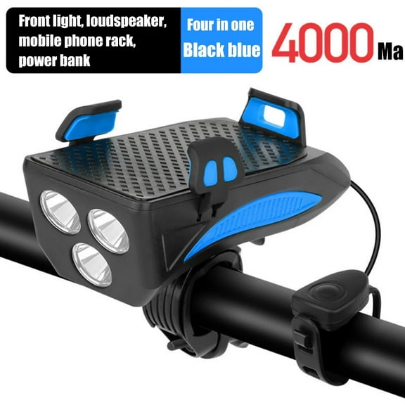 4 in 1 LED MTB Bicycle 400LM 4000mAh Headlight with Power Bank Phone Holder Horn 5 Sound Modes USB Charging Mountain Bike Light