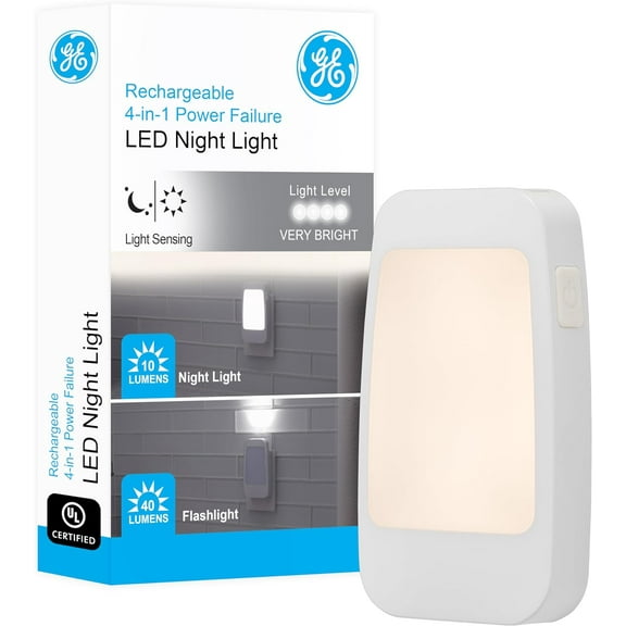 4-in-1 LED Power Failure Night Light, Dusk-to-Dawn Sensor, Foldable Plug, Portable, Flashlight, Ideal for Storm, Outa, Emerncy, Blackout, Hurricane, Tornado, White, 29679