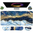 thumbnail image 1 of 4-in-1 Large Gaming Mouse Pad, Keyboard Wrist Rest Pad & Wrist Support Mousepad Set, Extended Desk Pad Waterproof Desk Mat for Home Office Study Game - Blue Gold Marble, 1 of 6