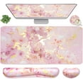 thumbnail image 1 of 4-in-1 Large Gaming Mouse Pad, Keyboard Wrist Rest Pad & Support Mousepad Set, Extended Desk Waterproof Mat for Home Office Study Game-Pink Gold Marble, 1 of 3