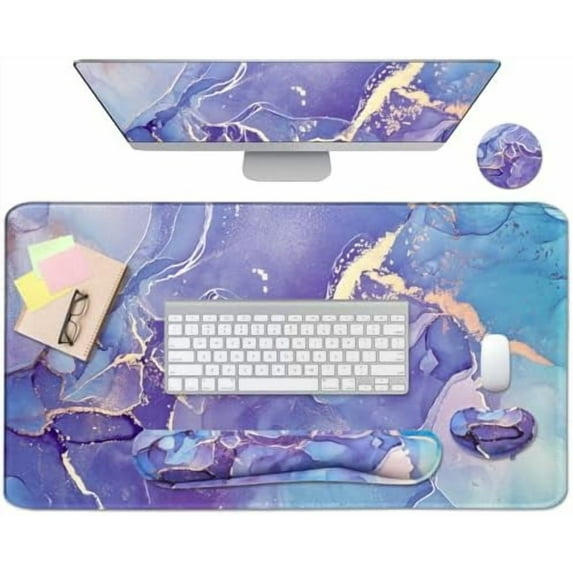 4-in-1 Large Mouse Pad, Keyboard Wrist Rest Pad & Wrist Support Mousepad Set, Extended Desk Pad Waterproof Desk Mat for Home Office Study Game