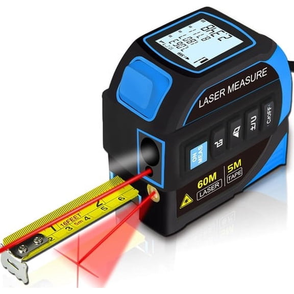 4-in-1 Laser Distance Measure 197ft &LCD, for Indoor Outdoor Area Volume Pythag