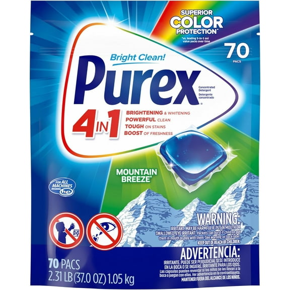 4-in-1 Laundry Detergent Pacs, Mountain Breeze, @ 70 Count # !