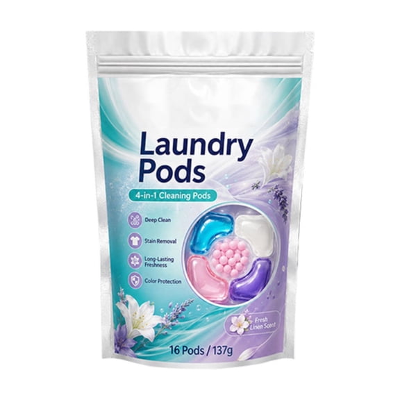 4-in-1 Laundry Detergent Pods, 16 Count Deep Cleaning Pods with Stain Removal, Long-Lasting Scent & Color Protection