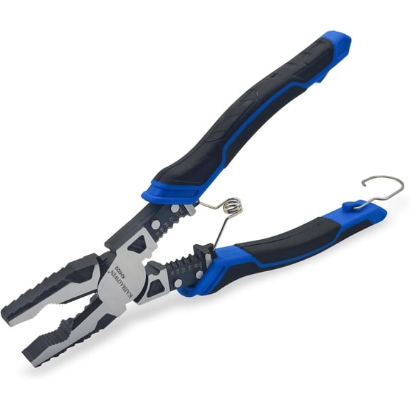 4-in-1 Linesman Pliers with Stripper and Crimper Multifunction Compound Linemans Pliers with Spring Loaded and Safety Lock Side Cutters Heavy Duty for Electrician and Homes