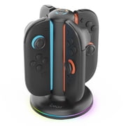 4-in-1 Magnetic Charging Dock for Nintendo Switch 2/Switch OLED Joy-Con - NS2 Round Base Controller Charger with RGB LED Lights, Simultaneous Charging, Overcharge Protection
