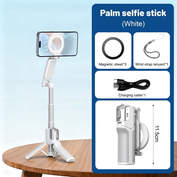 4-in-1 Magnetic Selfie Stick Tripod, 360° Rotatable Handheld Phone Stabilizer with Zoom Remote, Telescopic Holder for iPhone Vlog Live Stream Travel Shooting