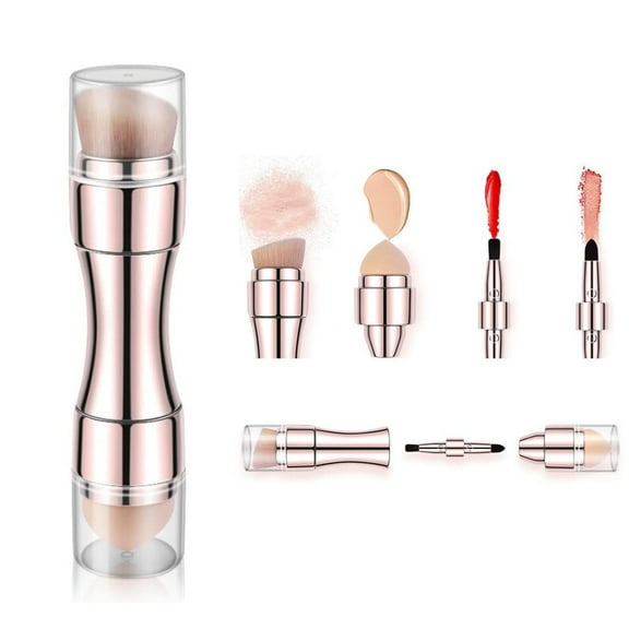 4 in 1 Makeup Brush, Eyeshadow Eye Lip Face Concealing Blush Foundation Brush All in One Mini Travel Makeup Brushes (rose gold brush)