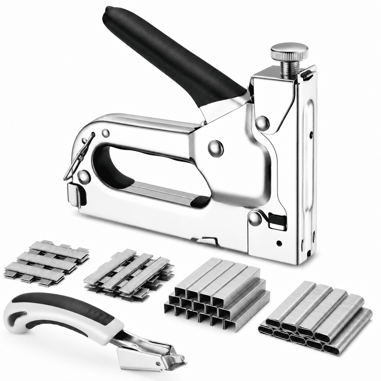4-in-1 Manual Heavy-Duty Staple Gun with Remover, Includes 4000 Staples for Upholstery, Carpentry, DIY Projects, and Furniture Repair