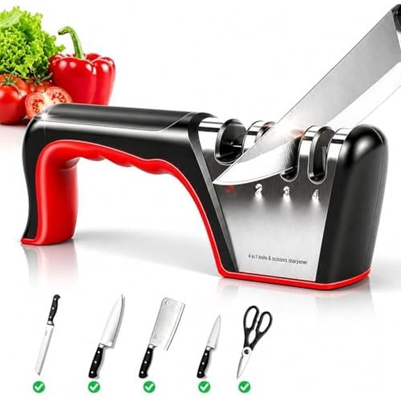 4-in-1 Manual Knife and Scissors Sharpener with Non-Slip Base