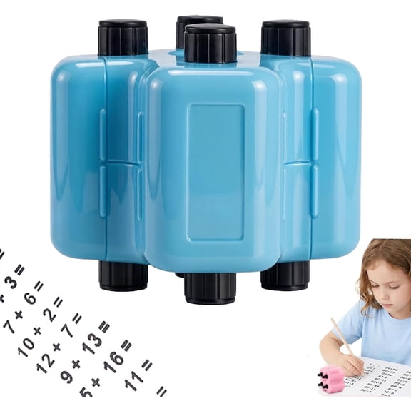 4-in-1 Math Roller Stamp - Math Teacher Roller Stamp: Random Math Problems, Reusable & Smudge-Proof, 4-in-1 Upgraded - for Classroom/Homework, Ideal for Teachers, Parents (Blue)