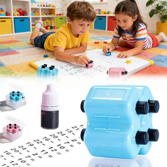 4-in-1 Math Roller Stamp - Professional Math Practice Tool, Randomized Addition Subtraction Multiplication & Fill-in-the-Blank, Digital Teaching Stamps for Classroom & Office Use